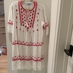 White Dress with Red Embroidery